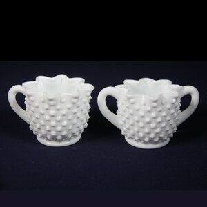 Vintage 1950's Fenton Hobnail Milk Glass Star Cream and Sugar Set